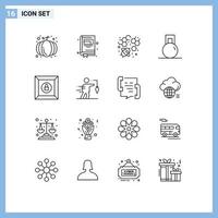 Pack of 16 Modern Outlines Signs and Symbols for Web Print Media such as aspiration lock honey box sport Editable Vector Design Elements