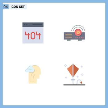 4 iconos planos universales establecidos para aplicaciones web y móviles comunicación cerebro usuario cabeza de máquina elementos de diseño vectorial editables vector