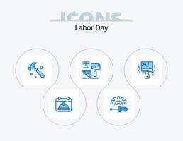 Labor Day Blue Icon Pack 5 Icon Design. color. paint brush. hammer. brush. roller vector