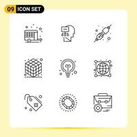 User Interface Pack of 9 Basic Outlines of earth education connect bulb gadget Editable Vector Design Elements