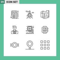 Set of 9 Modern UI Icons Symbols Signs for billboard advertisement gift mr head Editable Vector Design Elements