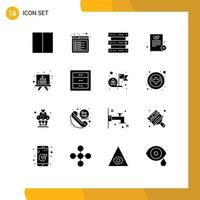 Modern Set of 16 Solid Glyphs Pictograph of education medicine database medical doctor Editable Vector Design Elements