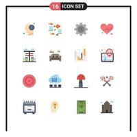Group of 16 Flat Colors Signs and Symbols for cityscape science sea beat chemistry Editable Pack of Creative Vector Design Elements