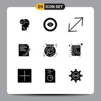 Set of 9 Modern UI Icons Symbols Signs for flask report arrow note paper Editable Vector Design Elements