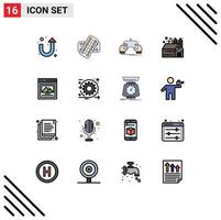 Mobile Interface Flat Color Filled Line Set of 16 Pictograms of custom image storehouse game barn app Editable Creative Vector Design Elements