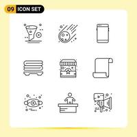 Pack of 9 creative Outlines of ecommerce towels space spa huawei Editable Vector Design Elements