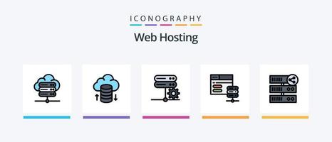 La línea de alojamiento web llenó un paquete de 5 íconos que incluye . servidor compartido. web. servidor de base de datos . conexión del servidor. diseño de iconos creativos vector