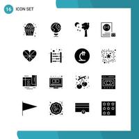 Set of 16 Commercial Solid Glyphs pack for love planning arbor development coding Editable Vector Design Elements