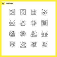 Set of 16 Modern UI Icons Symbols Signs for exercise dumbell locker witchcraft halloween Editable Vector Design Elements