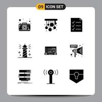 Group of 9 Solid Glyphs Signs and Symbols for briefcase paper todo presentation sea Editable Vector Design Elements