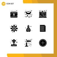 User Interface Pack of 9 Basic Solid Glyphs of oil laboratory heart education atom Editable Vector Design Elements