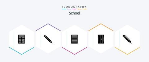 paquete de iconos de 25 glifos de la escuela que incluye . . rojo. lápiz. educación vector
