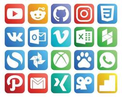 paquete de 20 íconos de redes sociales que incluye la ruta baidu vimeo xbox simple vector
