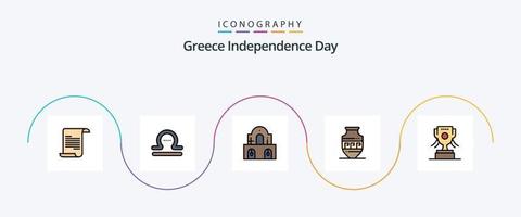 la línea del día de la independencia de grecia llenó el paquete de iconos flat 5, incluida irlanda. premio. Navidad. frasco. tarro antiguo vector