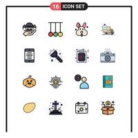 16 User Interface Flat Color Filled Line Pack of modern Signs and Symbols of mobile phone truck bynny transport time Editable Creative Vector Design Elements