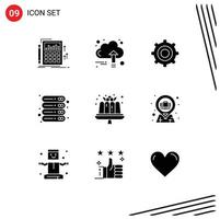 Group of 9 Solid Glyphs Signs and Symbols for storage office growth device cogs Editable Vector Design Elements