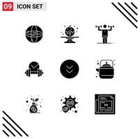 Solid Glyph Pack of 9 Universal Symbols of circle sport discipline dumb dumbbell Editable Vector Design Elements