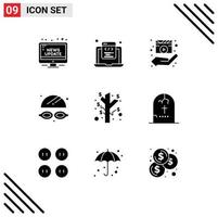 Set of 9 Vector Solid Glyphs on Grid for park goggles programming movie hands Editable Vector Design Elements