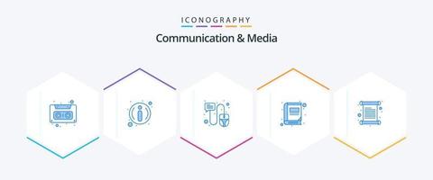 Communication And Media 25 Blue icon pack including invite. card. click. record. library vector