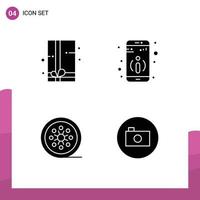Editable Vector Line Pack of 4 Simple Solid Glyphs of gift pack tape reel detail black film camera Editable Vector Design Elements