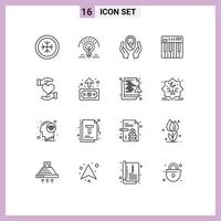 Modern Set of 16 Outlines and symbols such as heart midi baby care keyboard controller Editable Vector Design Elements