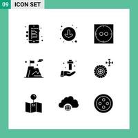 Mobile Interface Solid Glyph Set of 9 Pictograms of car cross business christian hand Editable Vector Design Elements