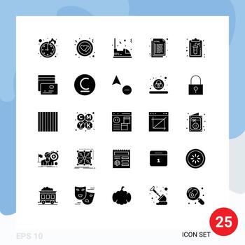 Set of 25 Vector Solid Glyphs on Grid for document web travel web design Editable Vector Design Elements