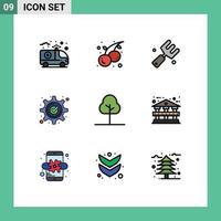 User Interface Pack of 9 Basic Filledline Flat Colors of tree gear agriculture check accept Editable Vector Design Elements