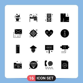 Modern Set of 16 Solid Glyphs Pictograph of document scheme study table plan mobile Editable Vector Design Elements