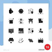 User Interface Pack of 16 Basic Solid Glyphs of magic hat parking rescue meter tool Editable Vector Design Elements