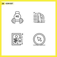Set of 4 Modern UI Icons Symbols Signs for barbell certificate kettlebell construction license Editable Vector Design Elements