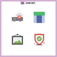 Set of 4 Vector Flat Icons on Grid for presentation picture service website insurance Editable Vector Design Elements