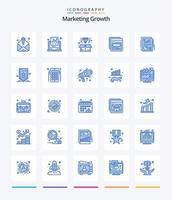 crecimiento de marketing creativo 25 paquete de iconos azules como documento. ayudar. caja. web. página vector