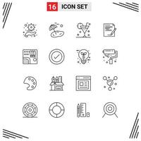 Modern Set of 16 Outlines Pictograph of forest note beverage document agreement Editable Vector Design Elements