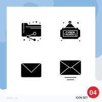 Editable Vector Line Pack of 4 Simple Solid Glyphs of share mail folder monday chat Editable Vector Design Elements