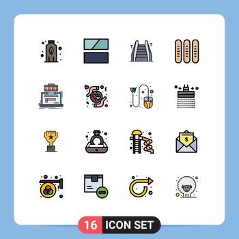 Pictogram Set of 16 Simple Flat Color Filled Lines of marketplace loaf elevator festival event Editable Creative Vector Design Elements