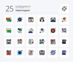 Help And Support 25 Line Filled icon pack including hours. customer. gear. setting. optimization vector