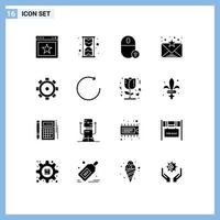 User Interface Pack of 16 Basic Solid Glyphs of setting construction devices communication email Editable Vector Design Elements