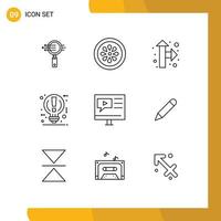 9 Universal Outlines Set for Web and Mobile Applications education power pizza light bulb Editable Vector Design Elements