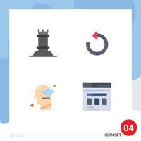 Mobile Interface Flat Icon Set of 4 Pictograms of chess mind refresh repeat page Editable Vector Design Elements