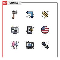 Modern Set of 9 Filledline Flat Colors and symbols such as check screen up left lock grain Editable Vector Design Elements