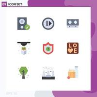 Pictogram Set of 9 Simple Flat Colors of guard printing resume printer cooking Editable Vector Design Elements