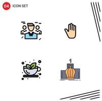 Filledline Flat Color Pack of 4 Universal Symbols of business autumn people gestures tea Editable Vector Design Elements