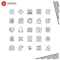 25 Thematic Vector Lines and Editable Symbols of fridge design apartment computer house Editable Vector Design Elements