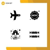 Mobile Interface Solid Glyph Set of 4 Pictograms of plane for vehicle new rent Editable Vector Design Elements