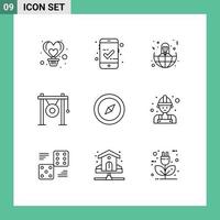 User Interface Pack of 9 Basic Outlines of compass music business instrument audio Editable Vector Design Elements