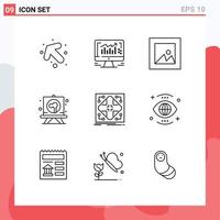 Modern Set of 9 Outlines and symbols such as matrix infrastructure layout data stationery Editable Vector Design Elements