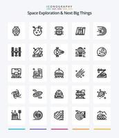 Creative Space Exploration And Next Big Things 25 OutLine icon pack  Such As intelligent. autonomous. space. artificial. cryonics vector