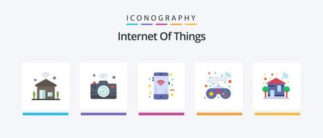 Internet Of Things Flat 5 Icon Pack Including home. game. internet of things. controls. signals. Creative Icons Design vector