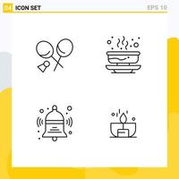 4 Universal Line Signs Symbols of badminton bell spring soup back Editable Vector Design Elements